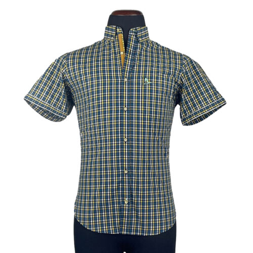 Camisa Amaranto cuadros azul marino y amarillo