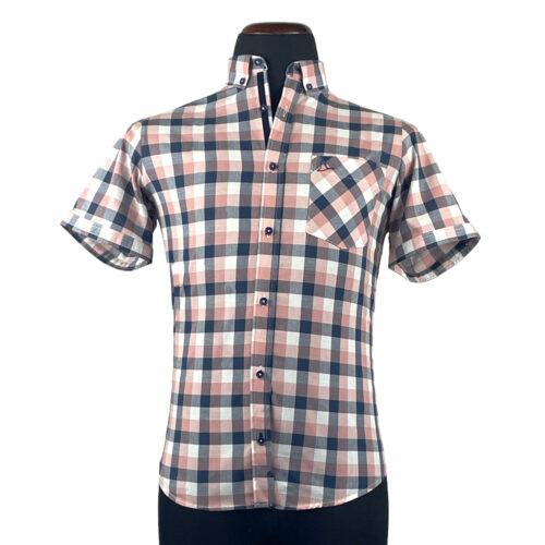 Camisa Coral cuadros rosa y azul