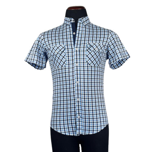 Camisa Cobalto cuadros azul y negro