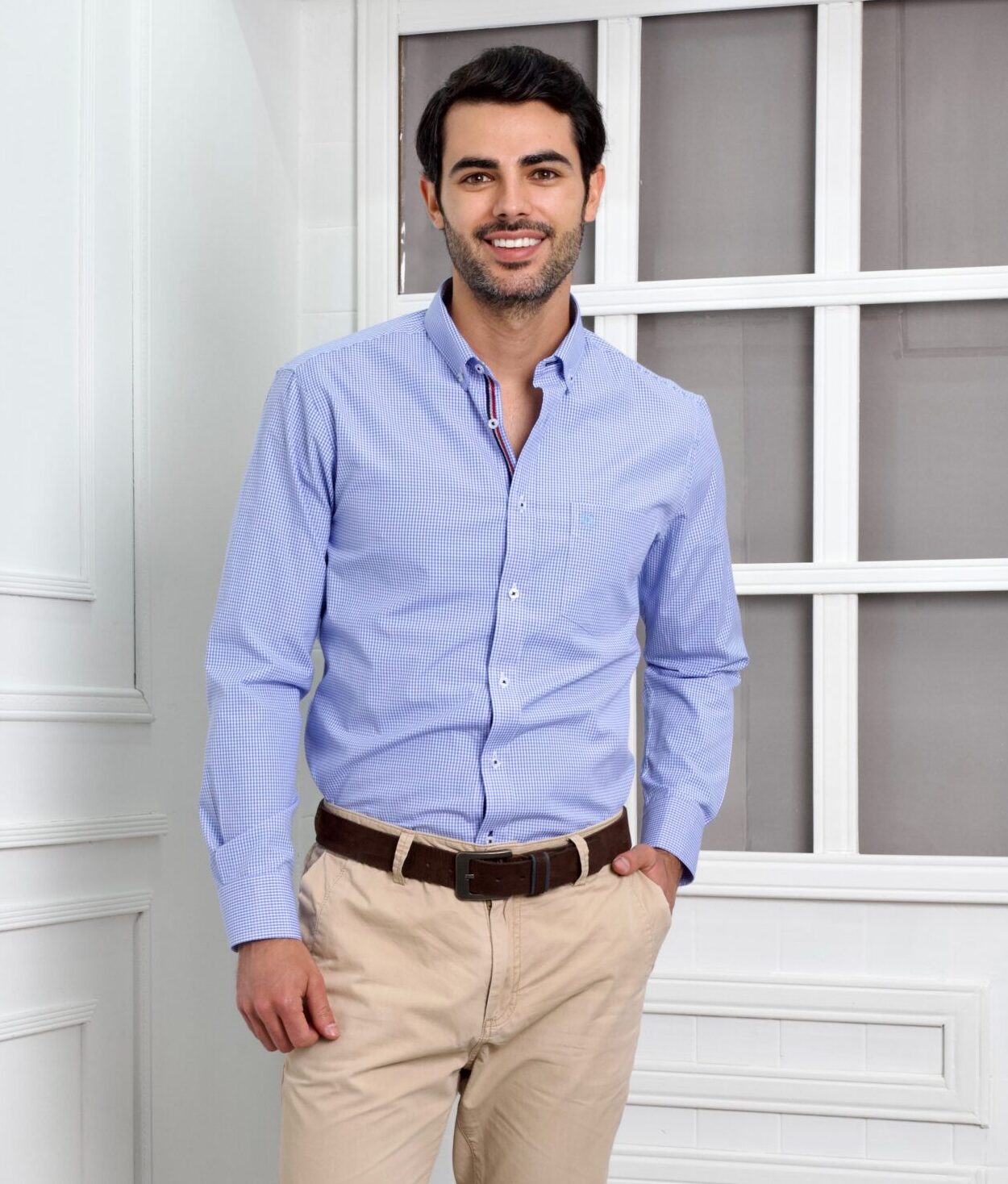 Camisa cuadros pequeños celeste - Image 2