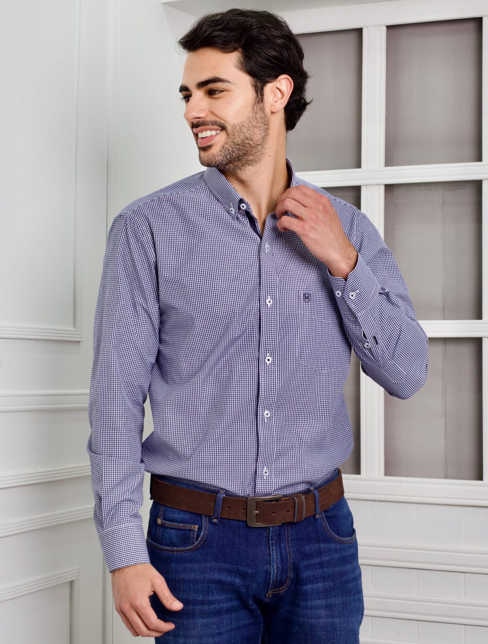 Camisa cuadros pequeños azul - Image 2